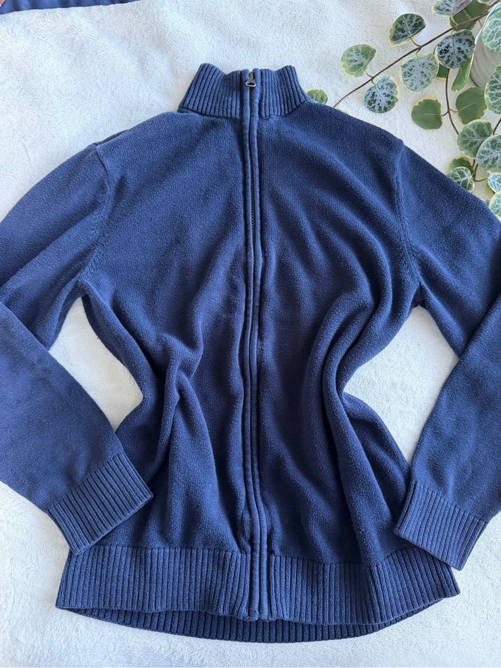 Navy Full-Zip Collard Knit Sweater/Cardigan